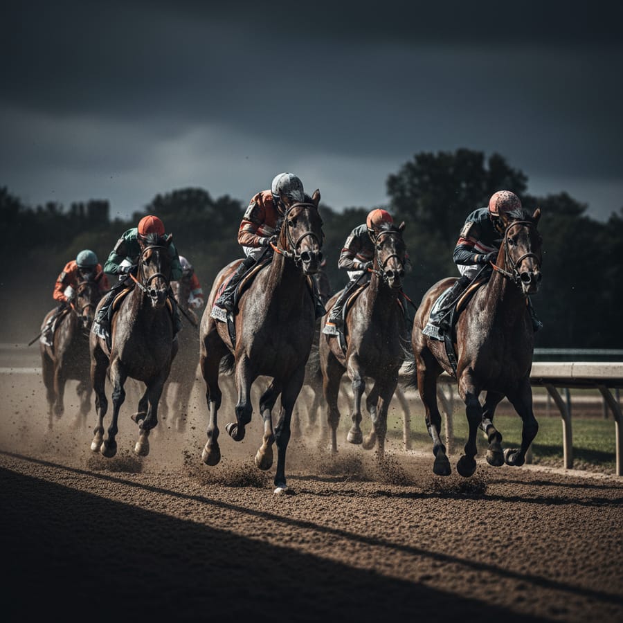 Jockeys driving to the line in a thoroughbred race